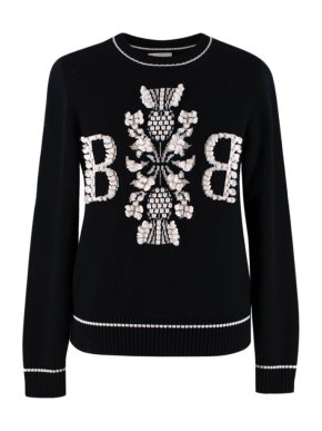 Barrie Two-Tone Monogram Cashmere Sweater