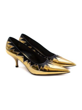 Miu Miu Gold & Black Leather Pumps