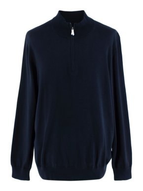 Brooks Brothers Navy Supima Cotton Zipped Sweater