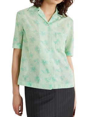 Commission Green Floral Cotton Bowling Shirt