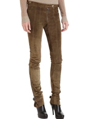 Belstaff Suede Khaki Zip-Detail Skinny Pants