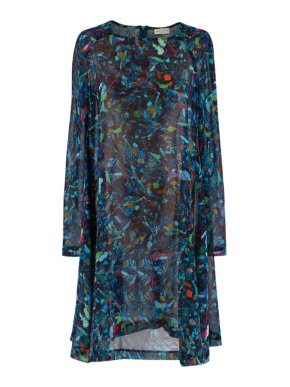 Dries Van Noten Marble Print Sheer Crepe Flared Dress