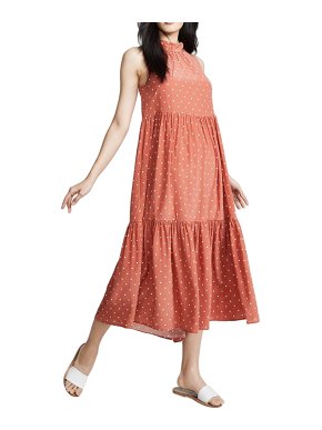 Asceno Orange Polka Dot Silk Midi Dress