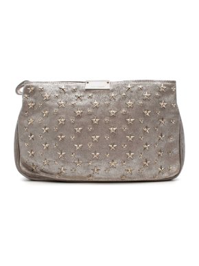 Jimmy Choo Silver Star Studded Suede Clutch
