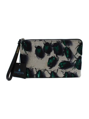 Lanvin Silk Blend Satin Beetles Print Clutch Bag