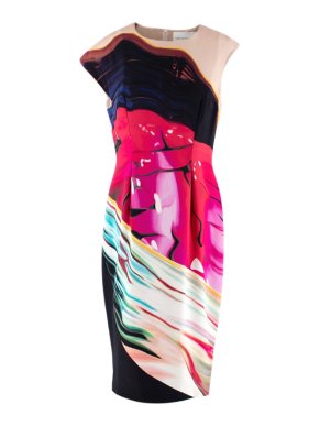 Mary Katrantzou Abstract Print Silk Asymmetrical Shoulder Dress