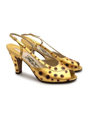 Salvatore Ferragamo Gold Leather Dotted Limited Edition 1930's Shoes