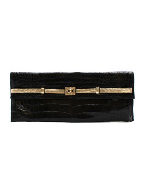 Zagliani Black Crocodile Leather Clutch Bag