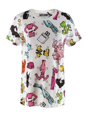 Moschino Couture White Paper Dolls Print Cotton T-shirt