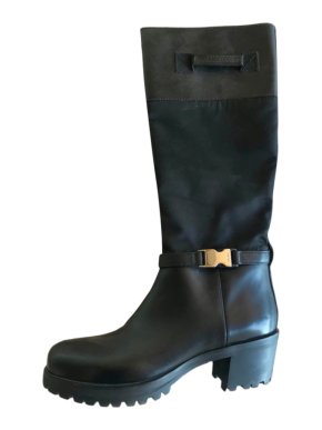 Prada Black Leather/Nylon Tall Boots