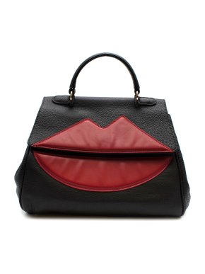 Sara Battaglia Black Leather Lips Tote Bag