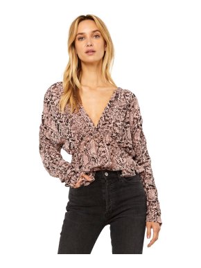 Misa Pink Snake Print Ruffled Kesara Top