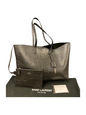 Saint Laurent Black Croc Embossed Shoulder Bag
