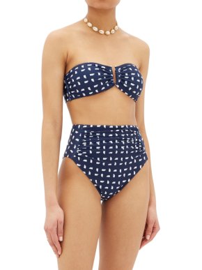 Self Portrait Navy & White Sails Print High-rise Bikini Briefs & Top