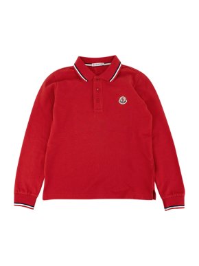 Moncler Red Cotton Long Sleeve Polo Shirt