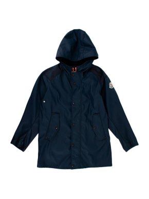 Moncler Kids 8Y Navy Rubberized Rain Hooded Jacket