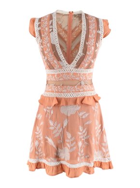 For Love & Lemons Peach Embroidered Short Dress
