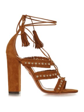 Aquazzura Brown Tulum Fringed Studded Suede Sandals