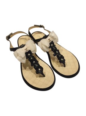 Chanel Black Embellished Flat Thong Sandals