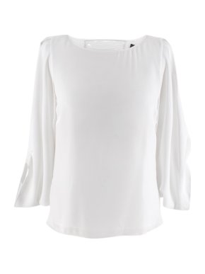 BCBG Max Azria White Crepe Fringe Detail Top