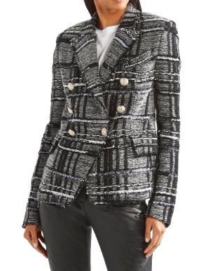 Balmain Checkered Double Breasted Tweed Tailored Jacket