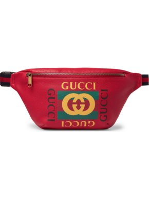 Gucci Web Trimmed Printed Red Leather Belt Bag