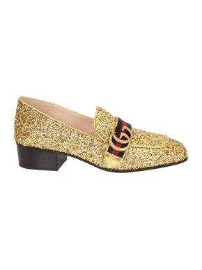 Gucci Gold Glitter Peyton Low-Heel Loafers