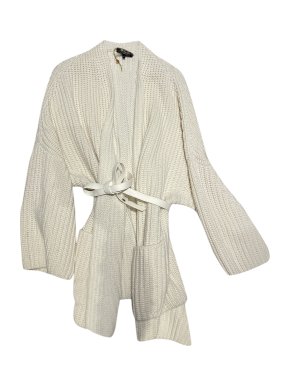Loro Piana cream cashmere cardigan with leather waist belt