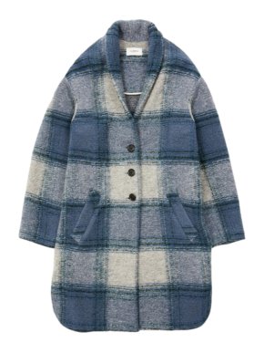 Isabel Marant Etoile Blue Checkered Wool Blend Blanket Coat