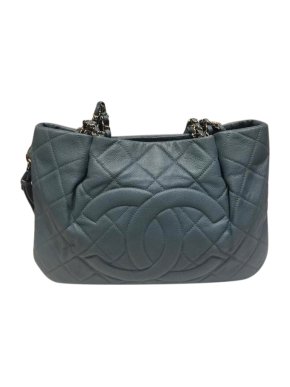Chanel blue leather quilted shoulder tote bag