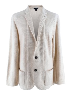 Lardini Ivory Wool & Alpaca Blend Textured Knit Blazer Jacket