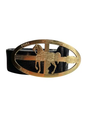 Fendi Black Leather Horse Buckle Belt