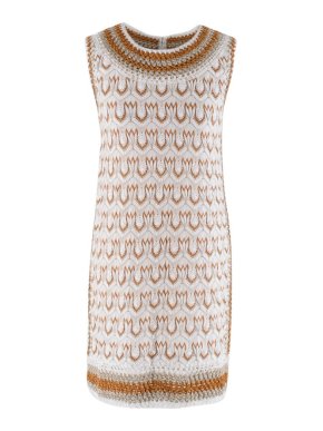Missoni White & Bronze Metallic Knit Sleeveless Dress