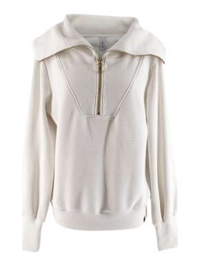 Varley White Ribbed Cotton Blend Zipped Vine Pullover