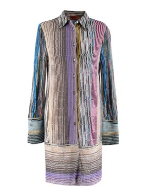 Missoni metallic knit button down shirt dress