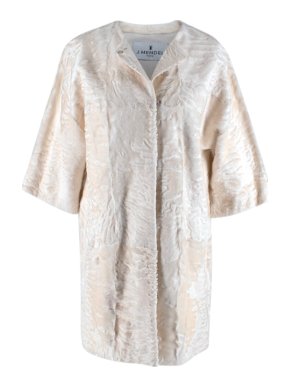 J Mendel White Astrakhan Fur Collarless Coat