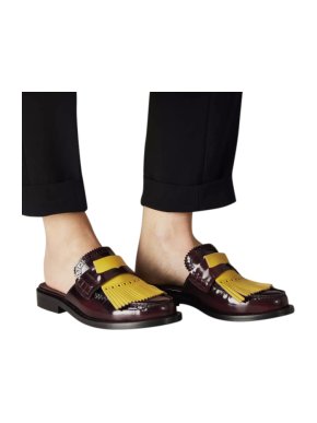 Burberry Contrast Kiltie Fringe Leather Mules
