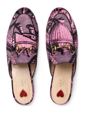 Gucci Pink & Black Toile Princetown Slippers
