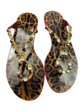 Dolce & Gabbana Crystal Embellished Leopard thong Sandals