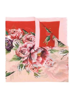 Dolce & Gabbana Blush Floral Print Silk Scarf