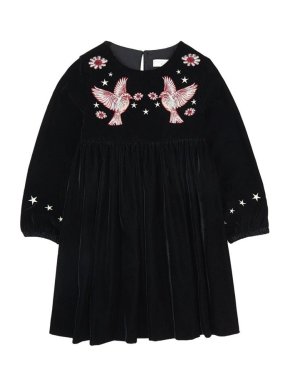 Stella McCartney Kids Velvet Dress with Embroidered Birds