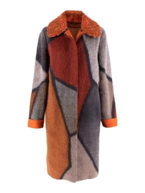 Missoni Orange Patchwork Mohair Blend Coat with Astrakhan Collar