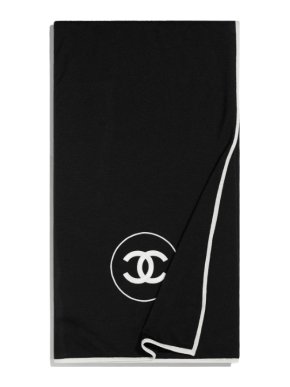 Chanel Black & Ivory Cashmere & Silk CC Stole
