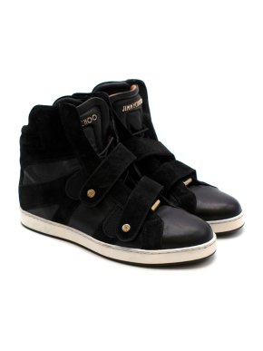 Jimmy Choo Black Leather Hightop Trainers: Size 34.5