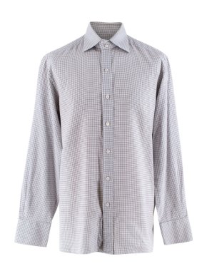Tom Ford Grey Cotton Checkered Long Sleeve Shirt
