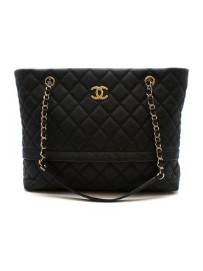 Chanel Black Caviar Leather Quilted CC Shopper Bag