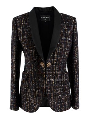 Chanel Black & Gold Tweed Tailored Jacket with Satin Lapels