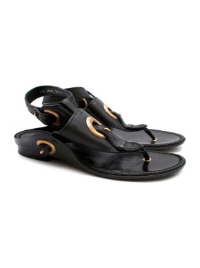 Salvatore Ferragamo Black & Gold Leather Sandals