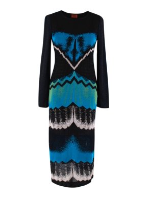 Missoni Black Blue & Green Metallic Knit Midi Dress