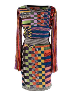 Missoni Multicoloured Lurex Knit Fitted Dress with Pleated Sleeves